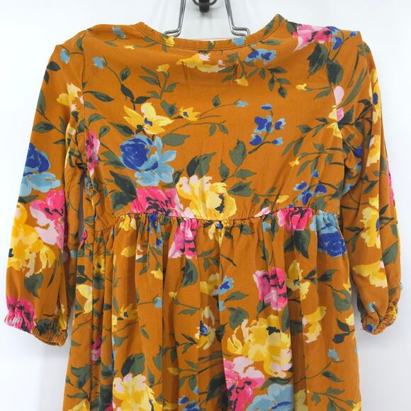 Old Navy 4T Vintage Floral Mustard Yellow 2 Pockets 1/2 Button Down Long Sleeve - Picture 11 of 12